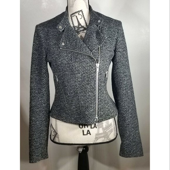 Theory Kinde Women's Tweed Zip-Front Jacket, Black Size 4 Pre-owned - Picture 4 of 8